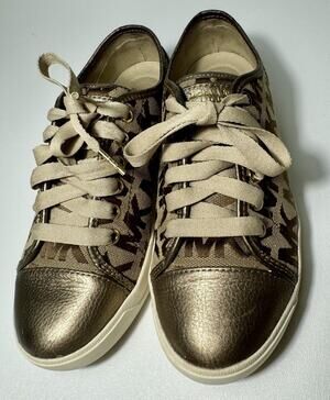Michael Kors MK City Sneaker Signature Jacquard Gold Size 7M 40F1MCFS2Y